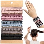 Boho Hair Ties, 20 PCS of 4 Styles Cute Hair Bands for Thick or Thin Hair, No Damage Boho Hair Tie Bracelets, Pink Elastic Hair Accessories for Girls and Women