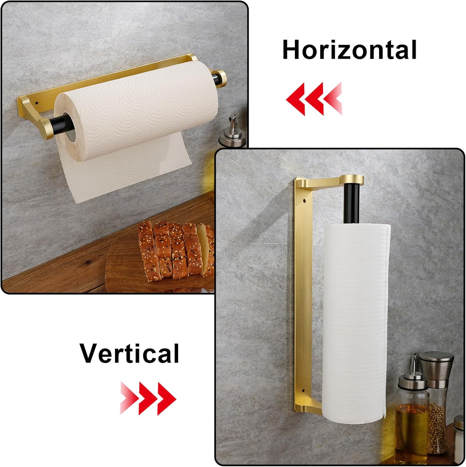 MONEER Paper Towel Holder Under Cabinet, Paper Towel Holder, Aluminum Alloy Kitchen Towel Holders, Self Adhesive Kitchen Roll Holder for Kitchen, Bathroom, Living Room (Glow Gold) image 5