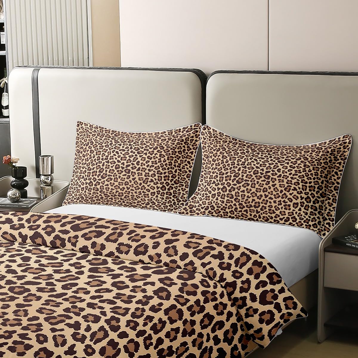 Loussiesd Leopard Print 100% Cotton Duvet Cover Single Size Kids Cheetah Comforter Cover Set Safari Animal Bedding Cotton Duvet Cover Set Brown Black Bedspread Cover - Image 4