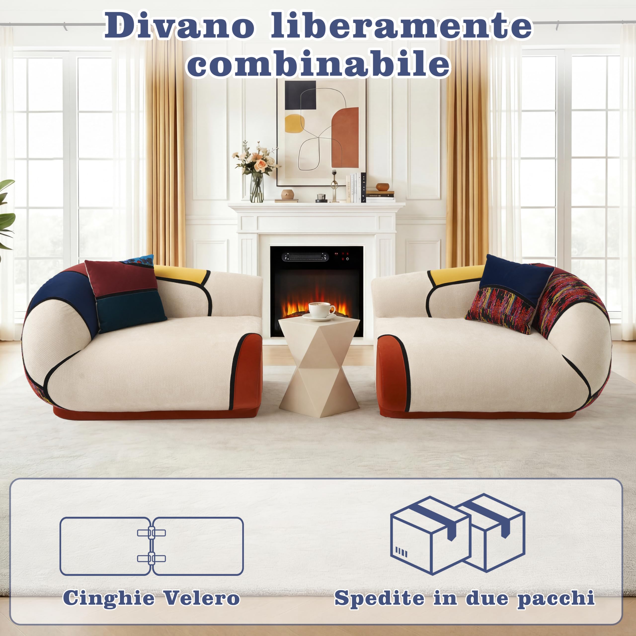 Vipbear Divano Letto, 108 x 265 cm, Divano a 3 Posti con 2 Cuscini in Chenille, Divano Compresso per Soggiorno, Stile Bohémien, Schiuma ad Alta Densità, Senza Montaggio
