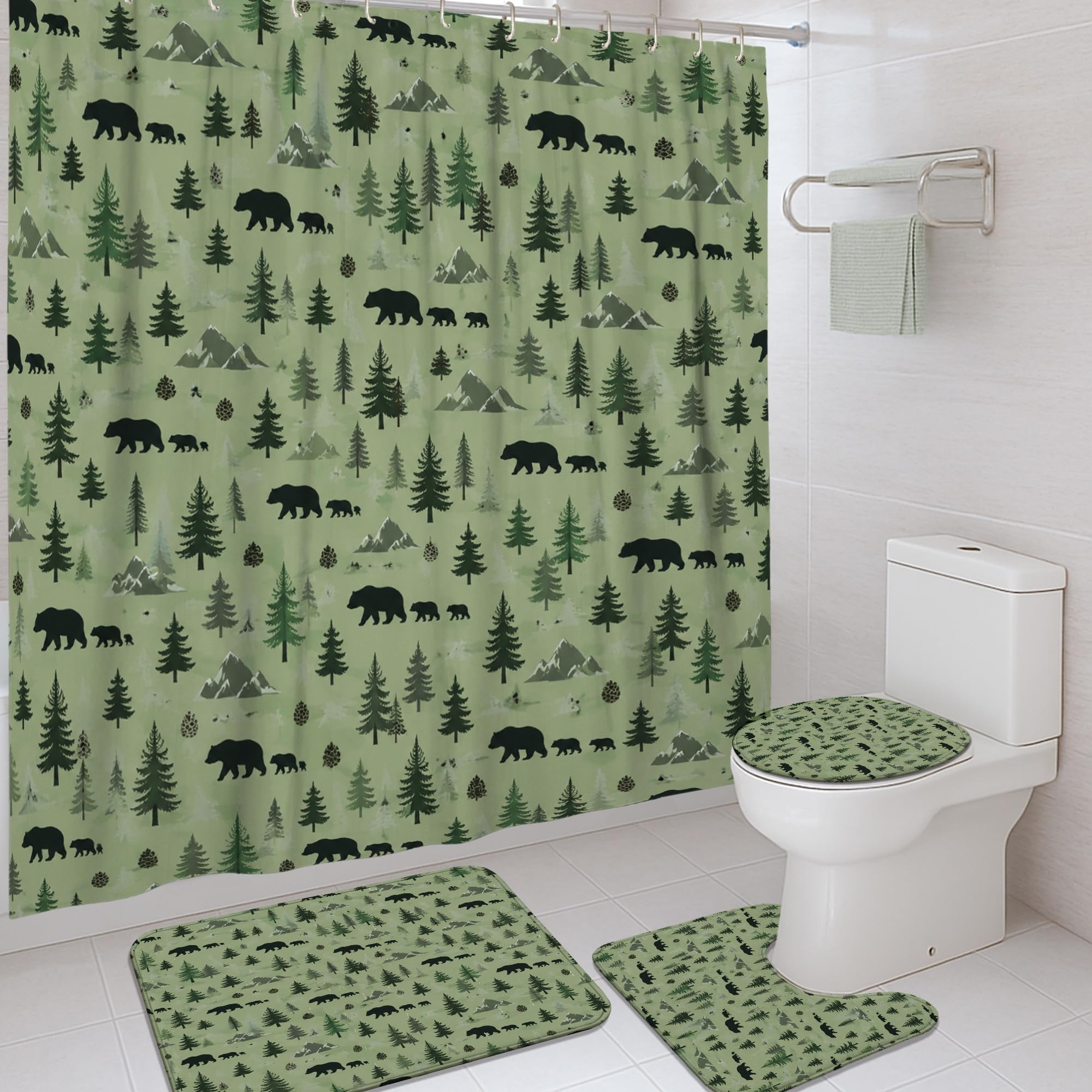Rideau de douche imperméable anti-éclaboussures avec tapis