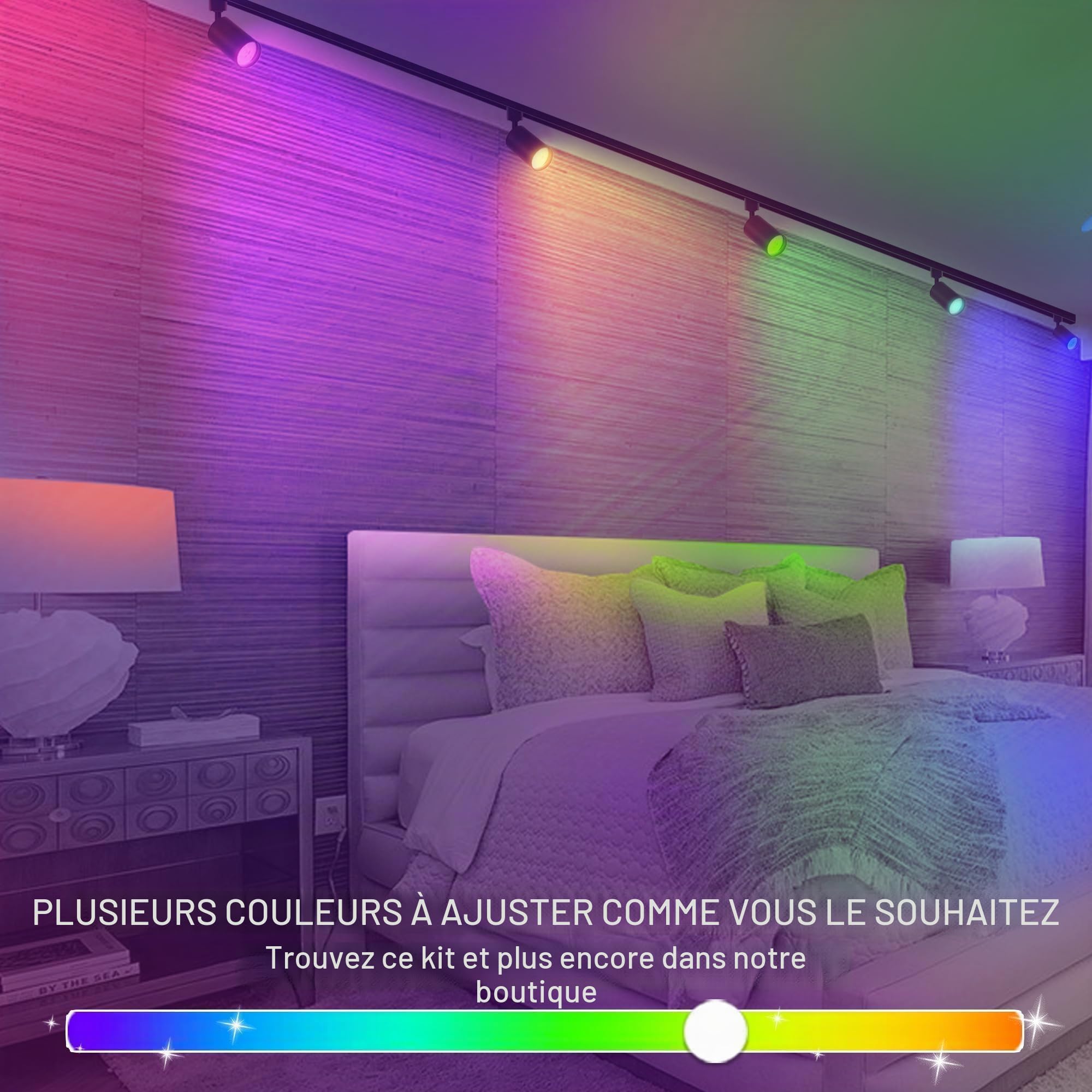 Kit d'éclairage RGB GU10 16 couleurs rail lot de 8 projecteurs à changement de couleur H 2x1,5 M, éclairages sur rail IR pour salon, fêtes à domicile, boîtes de nuit