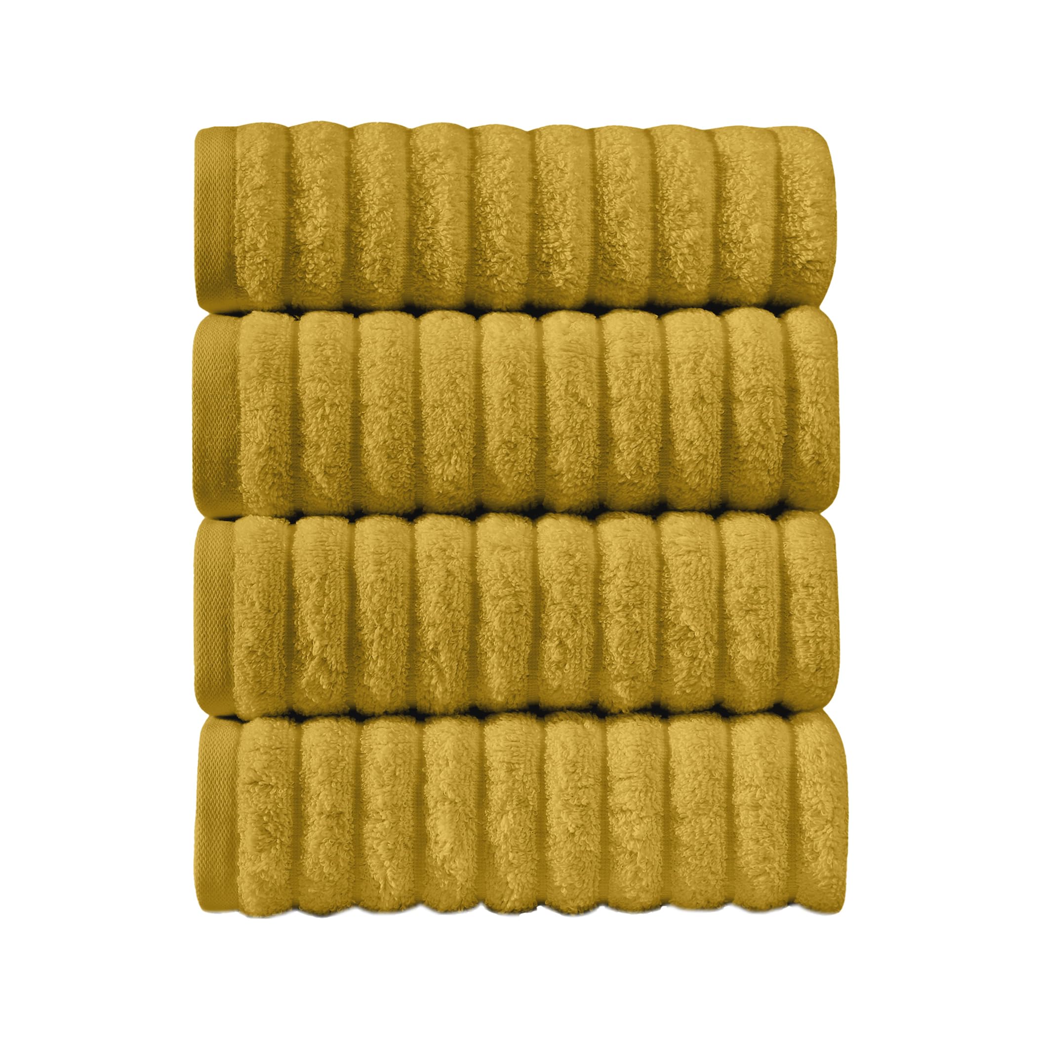 Elegant Comfort Luxury 100% Turkish Cotton Corduroy Ribbed 4 Pack Hand Towel Set 16 x 28 Inch - Absorbent, Super Soft, Quick Dry, Premium Towels for Bathroom, Gym, Spa and Hotel Use, Gold