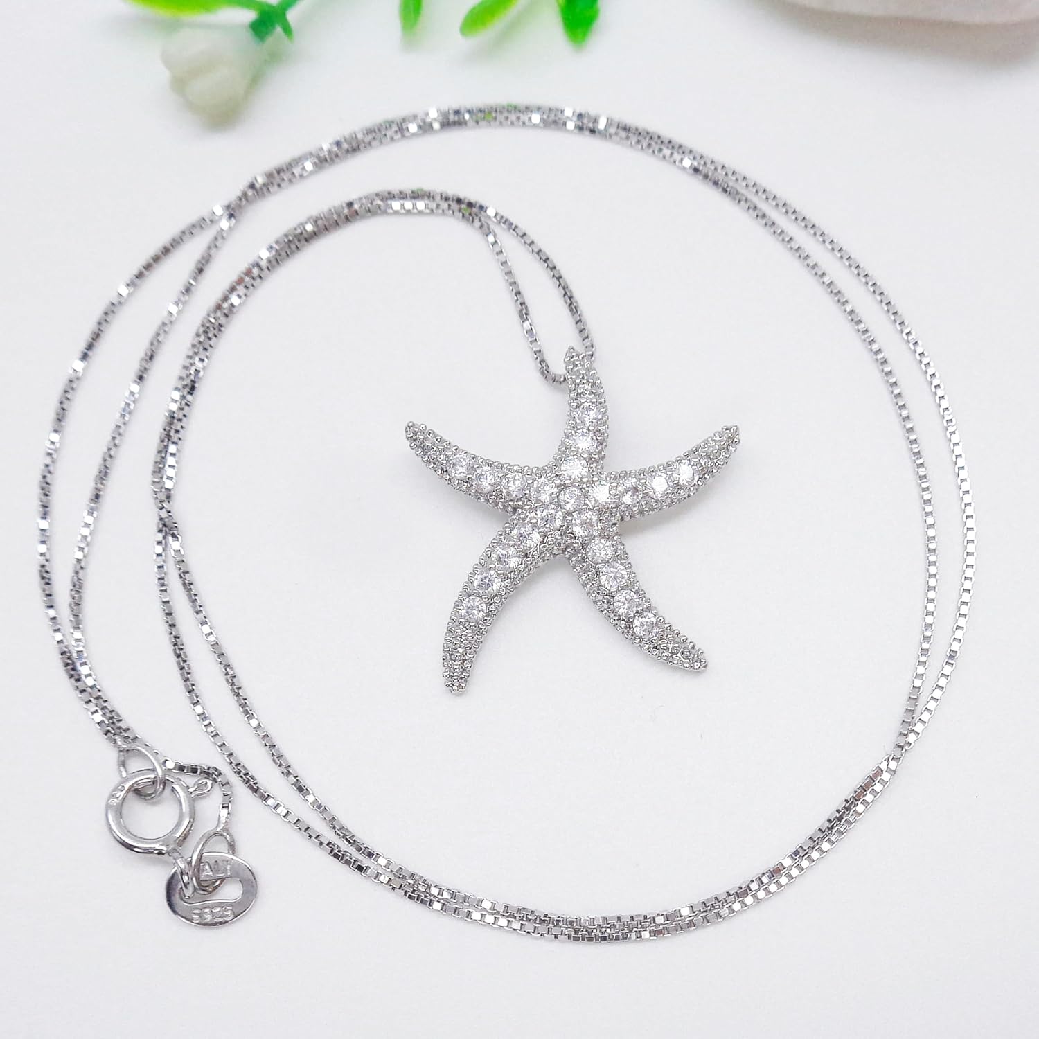 925 Sterling Silver Chain Starfish Star shaped Zirconia Pendant Fashion Jewelry WK99161 Necklace - Image 2