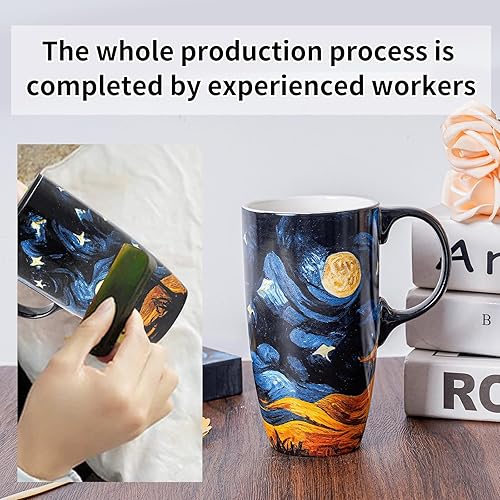 Miniatura 12 de Topadorn Taza de cerámica de porcelana Latte Tea Cup Taza de café con caja de regalo, 17oz.Taza de viaje con tapa, estilo café