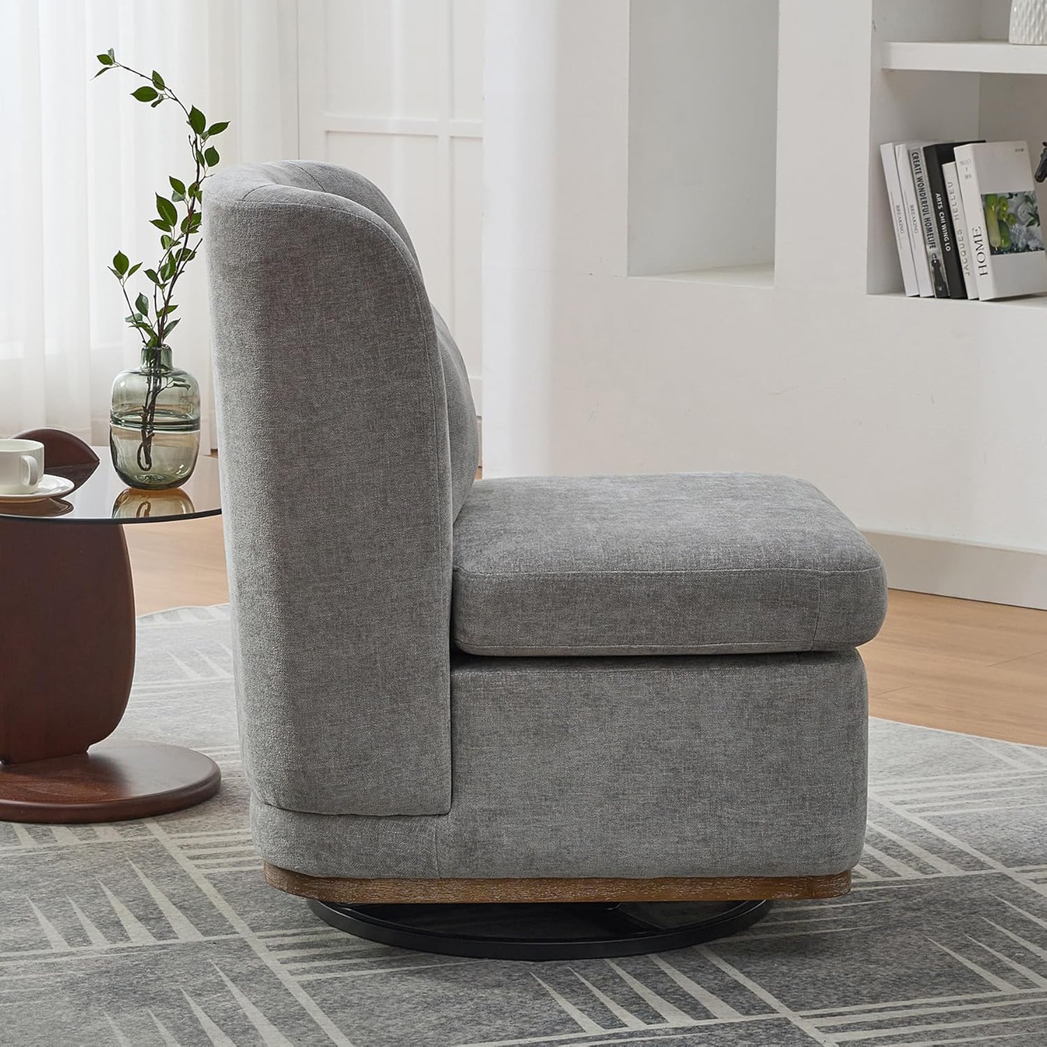Swivel Accent Chair, Mid Century Modern Square Swivel Barrel Chair, 360 Degree Upholstered Living Room Accent Chair,Comfy Armless Barrel Chairs for Nursery, Bedroom, Chenille, Grey