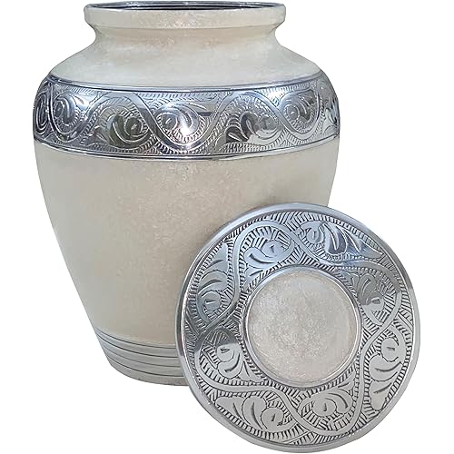 BOLD&DIVINE Pearl Enamel Textured Urn | Divine Granule Textured Memorial Urn for Human Ashes, Funeral, Burial or Cremation - 200 Cubic Inches (Large Adult Urn)