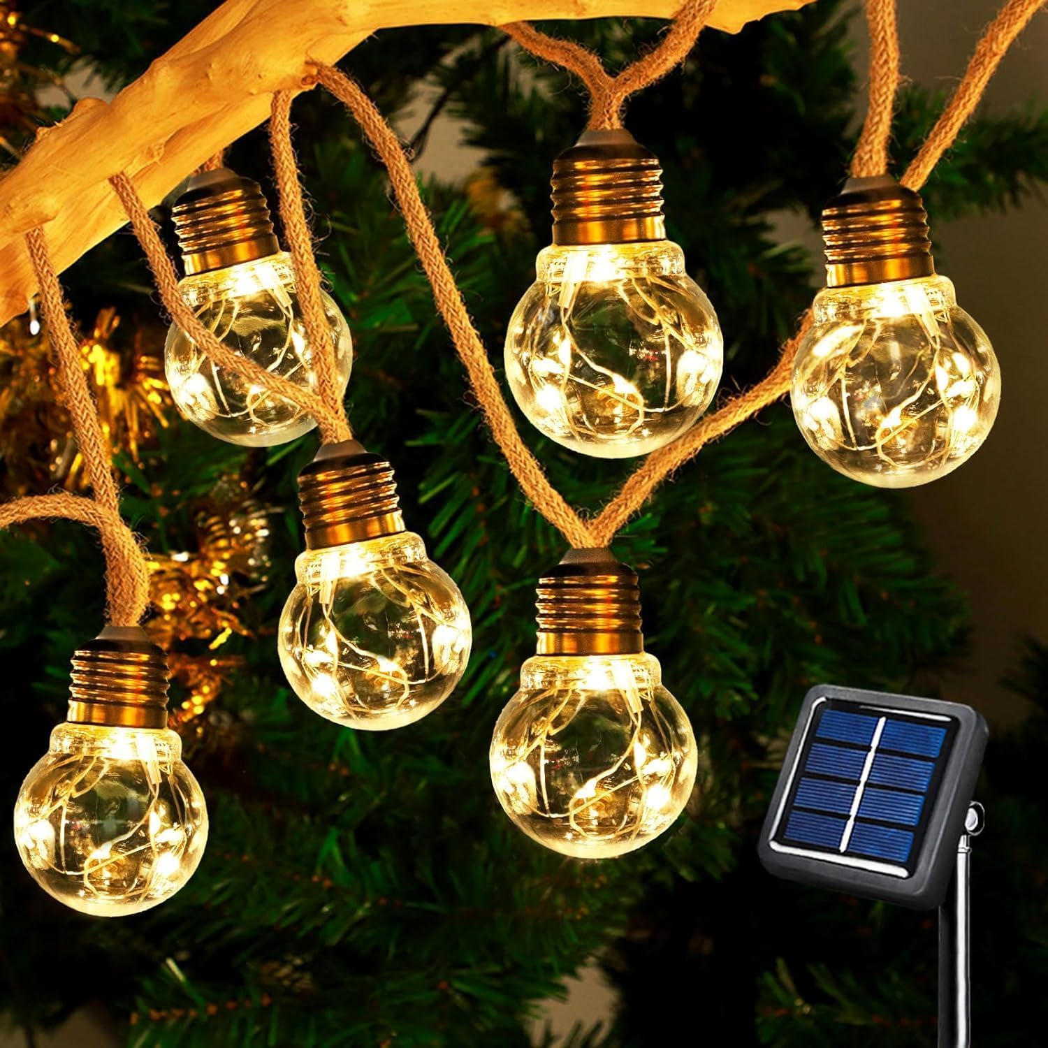 BIQIQI Solar Fairy Outdoor Lights with16 Bulbs,8 m Fairy Lights Solar String Outdoor Solar Weatherproof IP44,Solar Fairy Lights Outdoor 8 Modes Vintage Decoration for Gardens Party Wedding Balcony