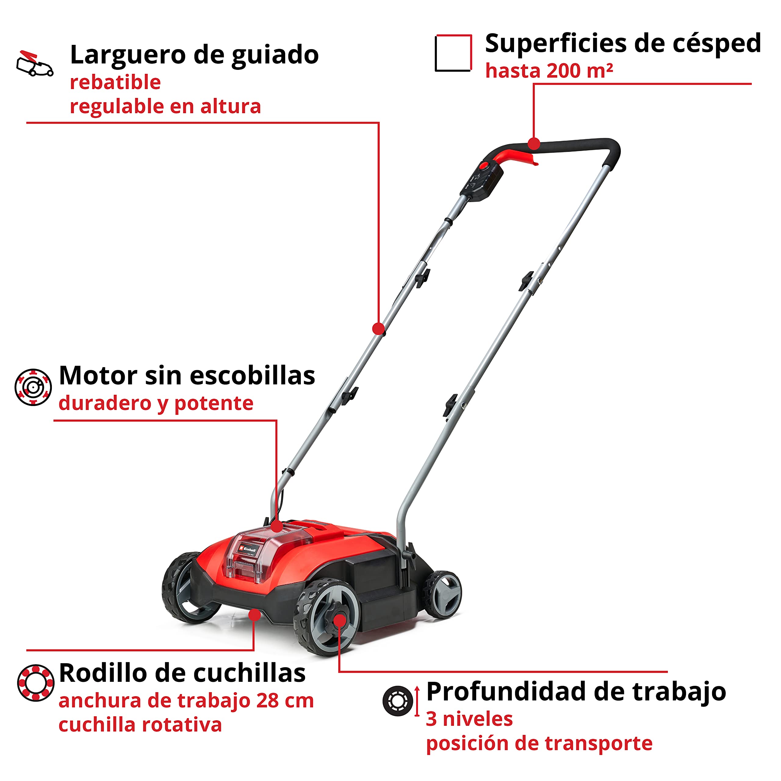 Einhell Escarificador con batería GC-SC 18/28 Li-Solo Power X-Change (Iones de Li, Rodillo de Cuchillas de 28 cm, Ajuste de Profundidad de Trabajo de 3 Niveles, sin batería ni Cargador)