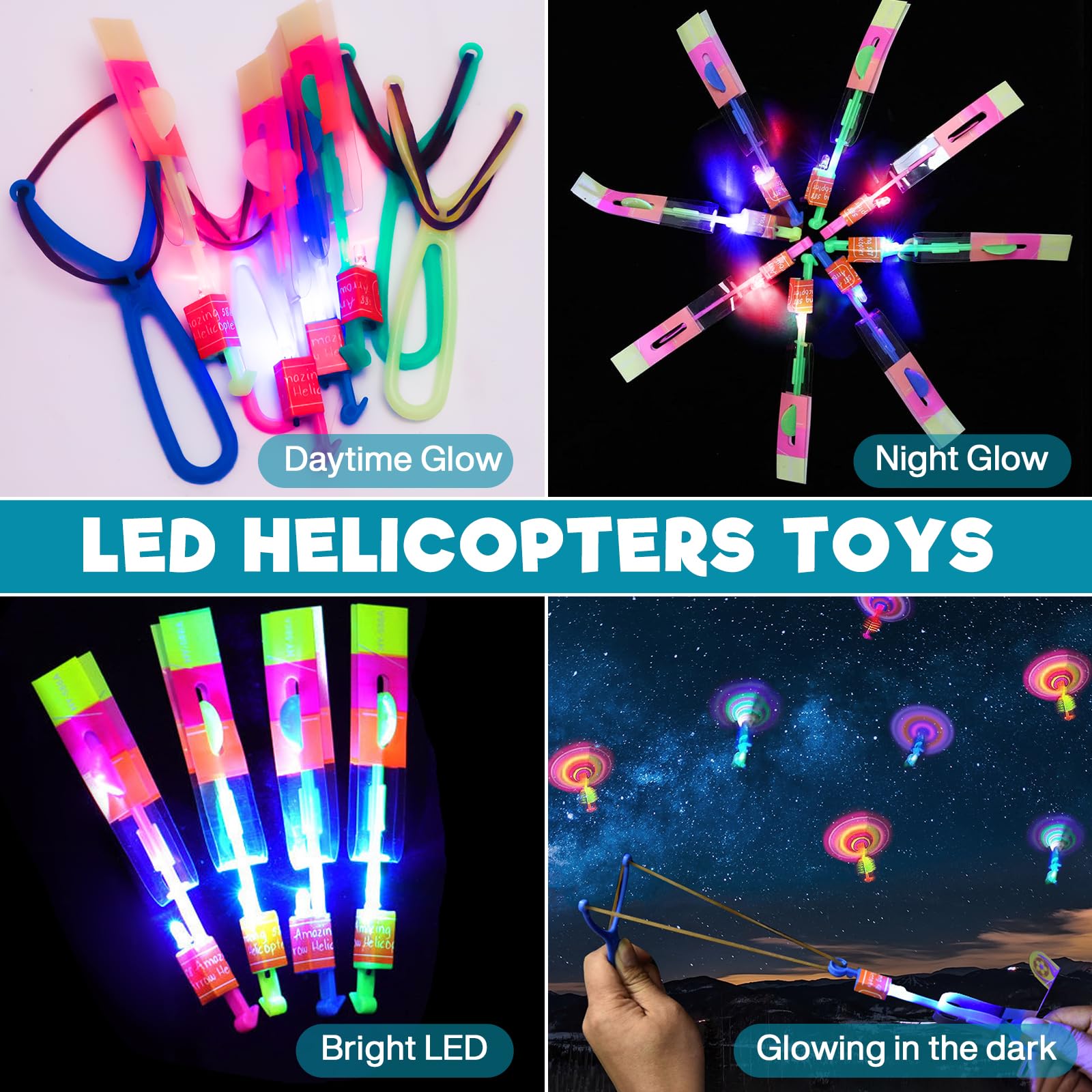 ZZXLOPEZ 20 Piezas LED Helicóptero Vuelo y Lanzador, Tiradores y Cohetes Luminosos Aire Libre para Niños - Regalo de Cumpleaños — view 6