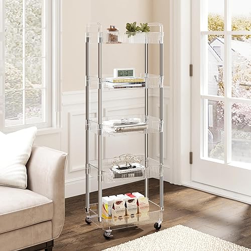 Miniatura 3 de Carrito utilitario de 5 niveles con asa, carrito de almacenamiento móvil con ruedas, carrito de almacenamiento multifuncional desmontable para