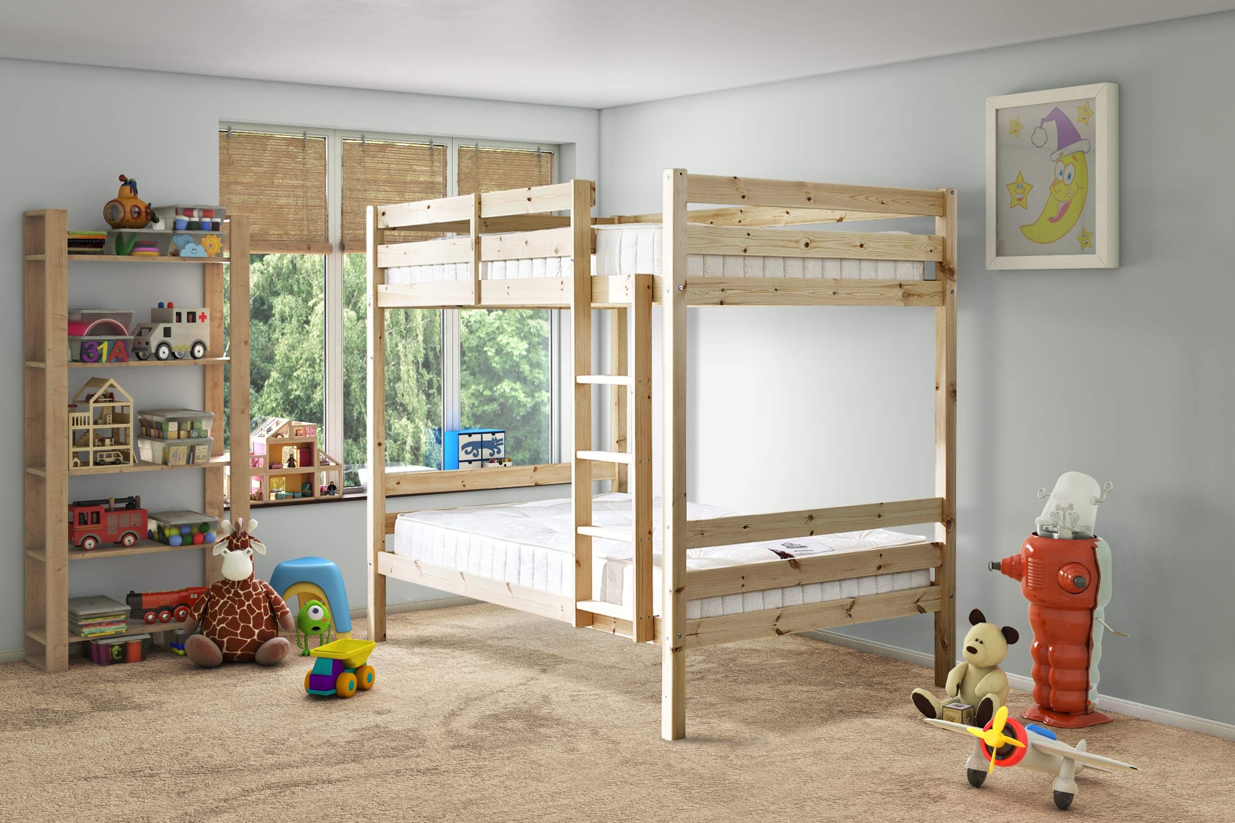 STRICTLY BEDS&BUNKS Everest Classic Double Bunk Bed includes Sprung Mattresses (20 cm), 4ft 6 Double