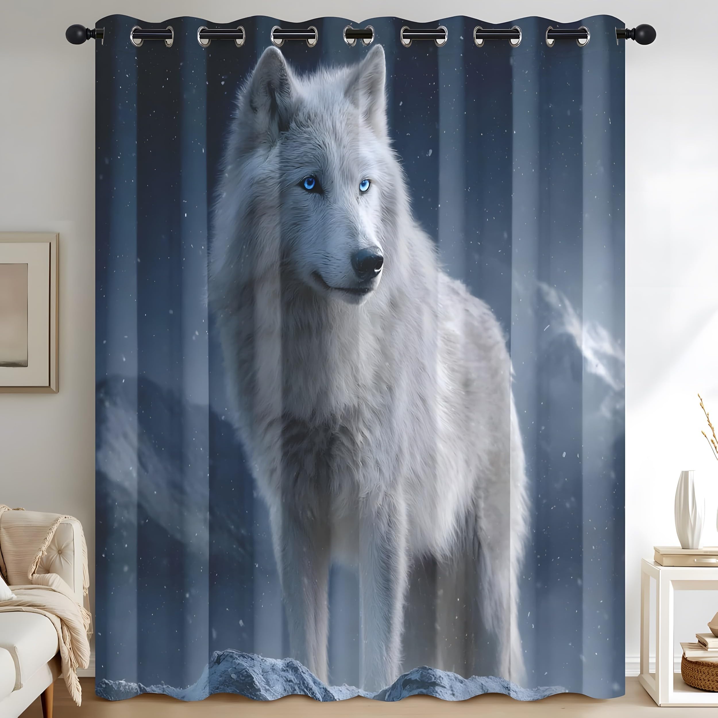 YZQGLHP Arctic Wolf Curtains, W 46" x L 54" (117 x 137 cm), Natural and Wild Blackout and Heat-Insulating Curtains, Curtain 2 Pieces in a Pack, Suitable for Bedrooms and Living Rooms