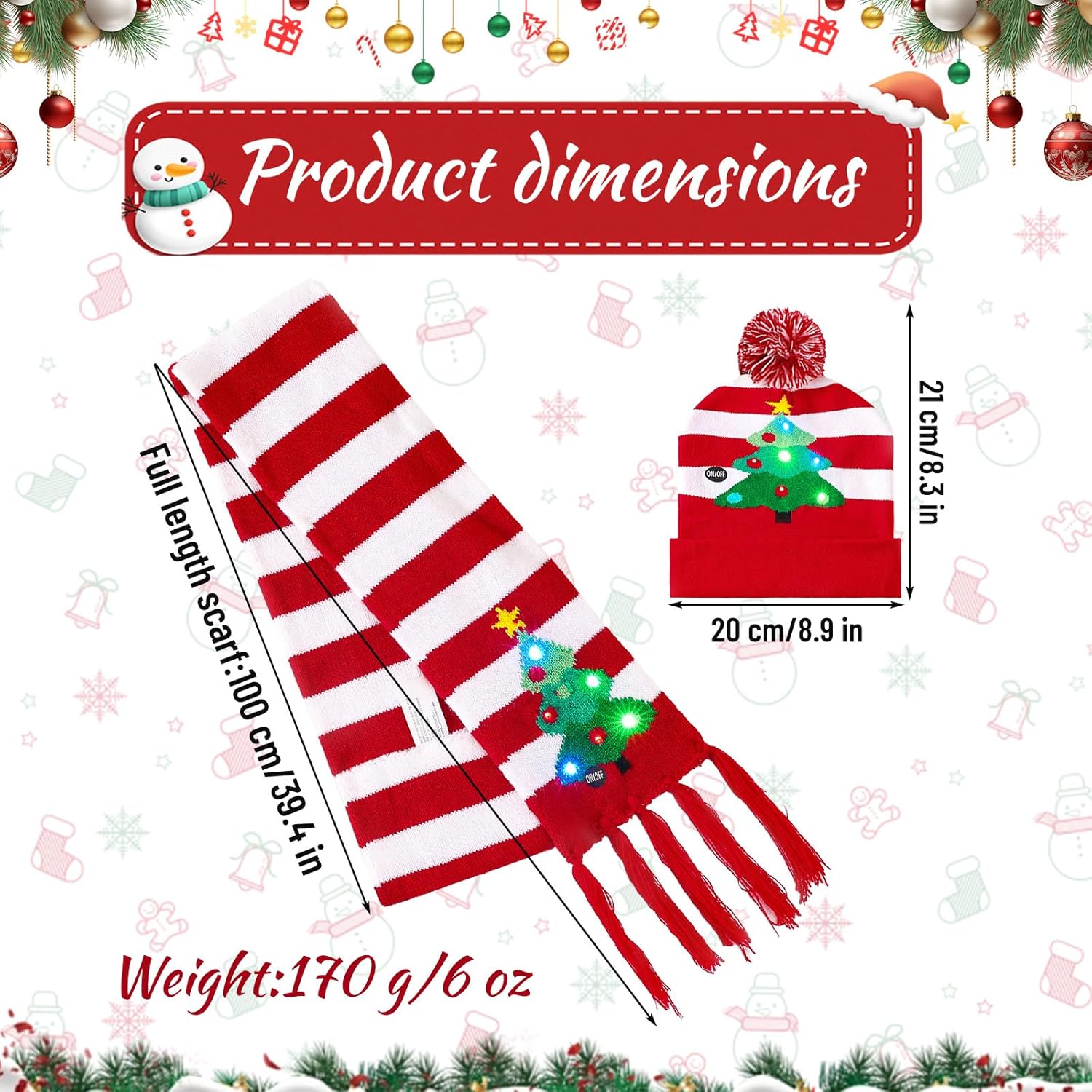 Knitted Christmas Hat and Scarf Warm Christmas Hats Knitted Beanie Cap Skiing and Outdoor Activities - Image 2