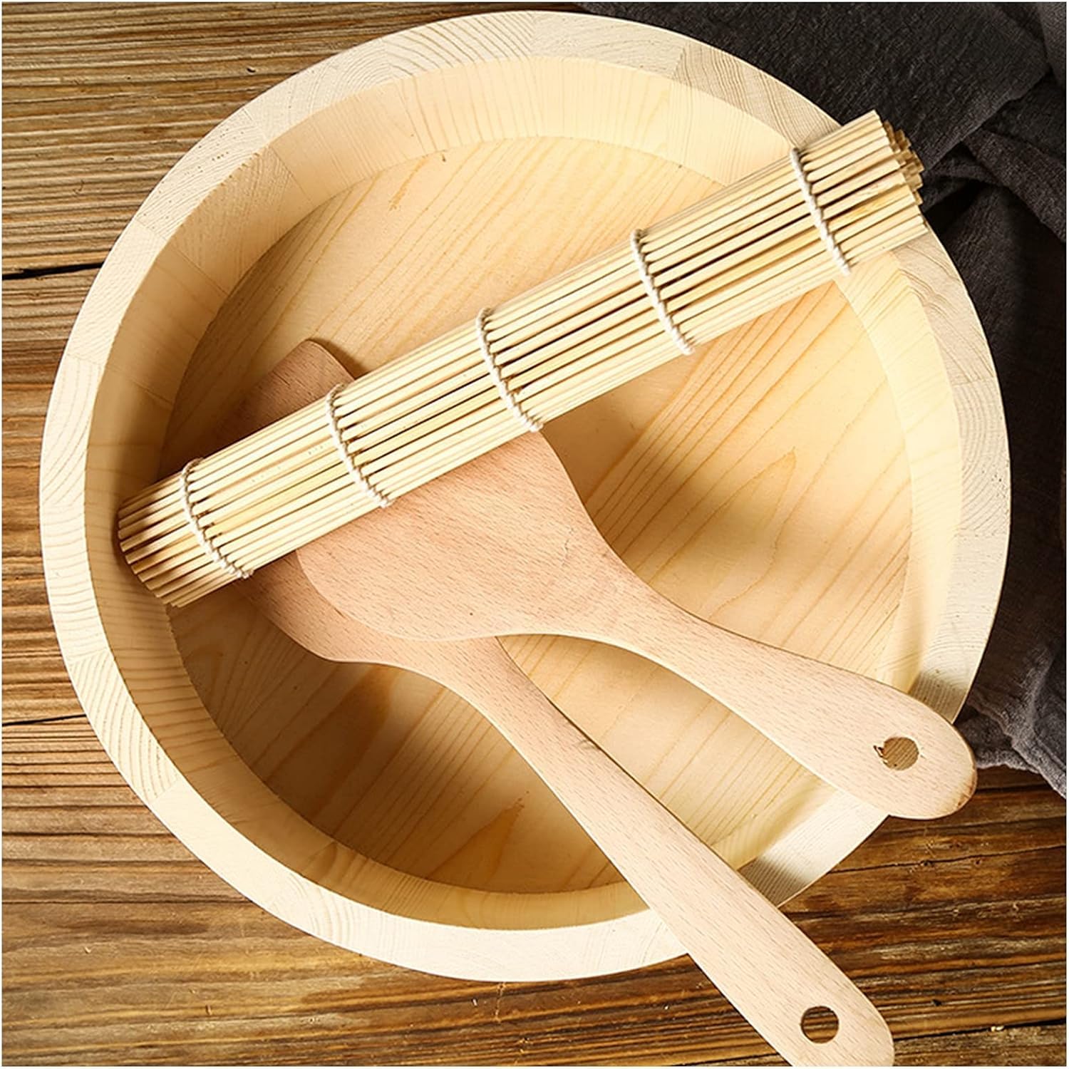 Hgiri Oke Sushi Miska Chłodząca Do Ryżu Zestaw Akcesoriów Do Serwowania Z Matami Do Sushi I łopatką Do Ryżu Do Restauracji, 30cm/11.8in