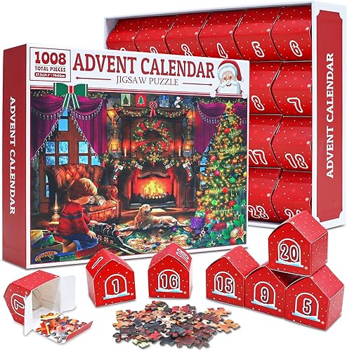Calendario de Adviento 2023, rompecabezas de Navidad, calendarios de cuenta regresiva sorpresa de Navidad para adultos y niños, 24 piezas, 1008