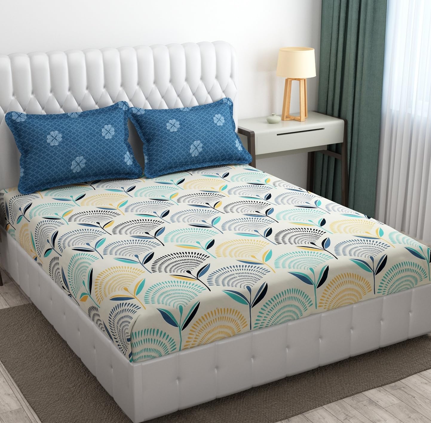 SHOMES Premium Cotton Flat Double Bedsheets with 2 King Size Pillow Covers | Double Bed Breathable | Wrinklefree | Ultrasoft 220 TC Supersoft | 90x90 Inches, 7X7.5 Feet | Floral, Cream Navy (B0CQ5DHYR3) Amazon Price History, Amazon Price Tracker