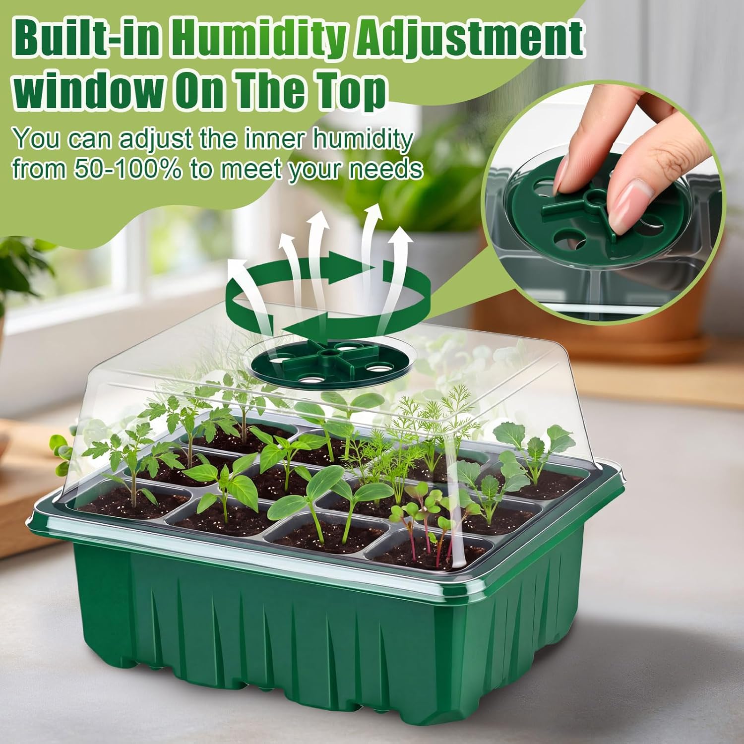 24 Pack Seed Starter Tray Seedling Kit with Adjustable Humidity Dome and Base Indoor Plant Germination Tray Mini Greenhouse Germination Kit Planter Starter for Plant Growing Starting