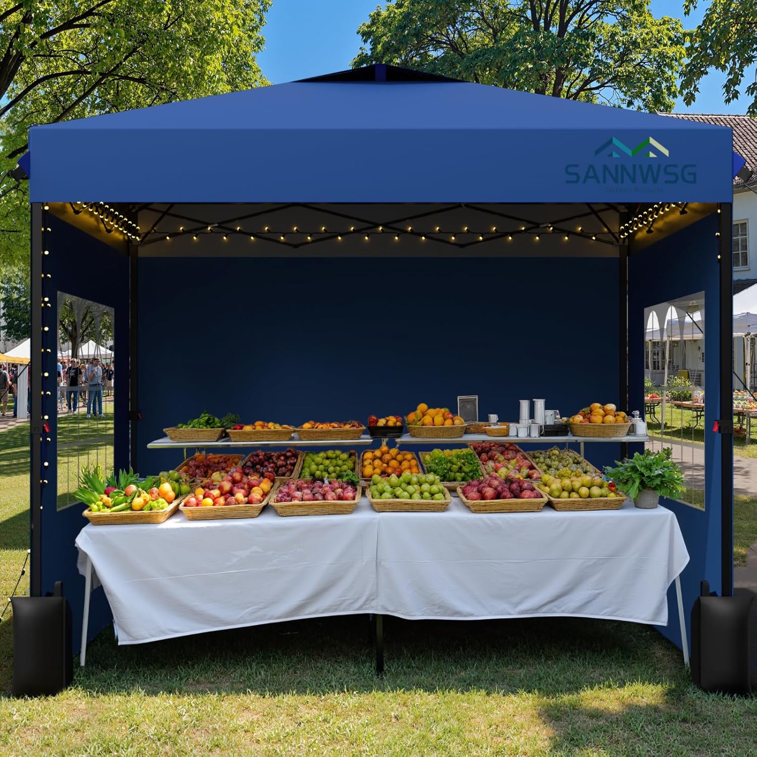 8X8 Pop Up Canopy Tent with 3 Sidewalls,Easy Up Canopy,Commercial Instant Shelter,Heavy Duty One Person Set Up Event Tent,Blue 8x8 FT Blue