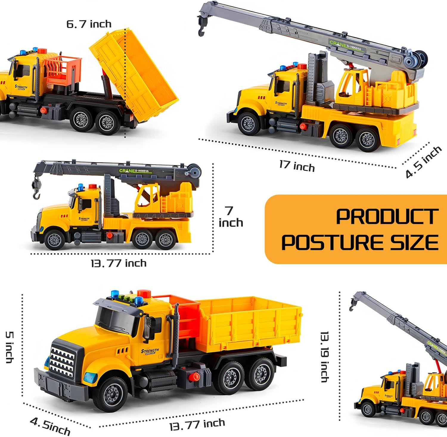2Pcs Large-Size Construction Engineering Truck Toy Set,Lifting Arm Crane & Lifting Transport Truck Construction Toys,for 3 4 5 6 7 Year old Boys Kids Toddlers Birthday Christmas Gift