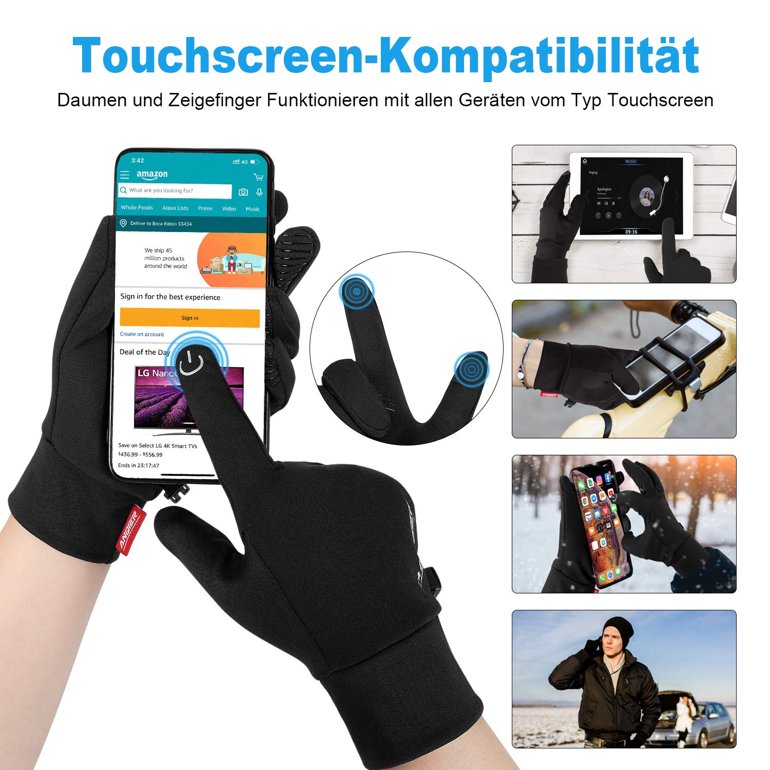 Lapulas Handschuhe Herren Damen Dünn rutschfest Fahrradhandschuhe Touchscreen Laufhandschuhe Warme Winterhandschuhe