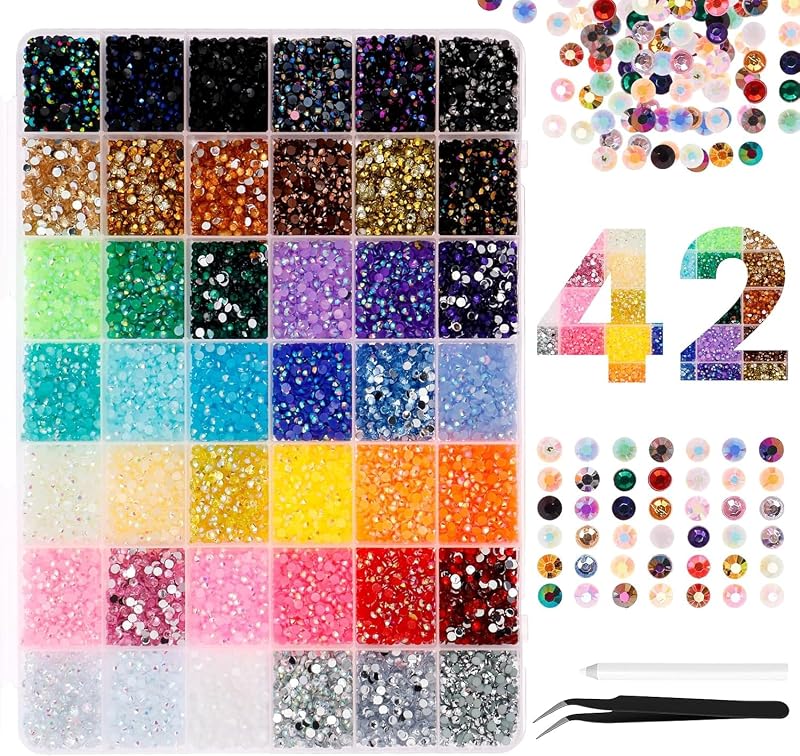 42 Couleurs Bedazzling Kit 32 000 Pièces de Strass à Dos Plat de 3mm pour le Bedazzling kit Avec Pince à épiler, Stylo pour Vêtements, Livres, Chaussures, Ongles, Maquillage Artistique