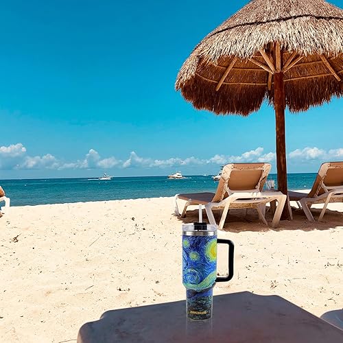 Miniatura 8 de Jormungand Vaso de 40 onzas con asa y pajita, botella de agua de acero inoxidable con aislamiento al vacío para bebidas calientes o frías, taza de