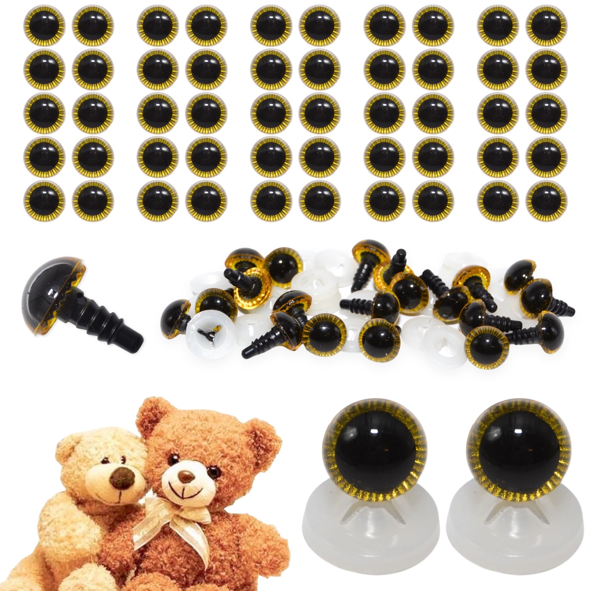 celloexpress 10mm Yellow Owl Eyes with Plastic Backs - Safety Eyes for Soft Toy Teddy Bear Animal Making (Pack of 50 Pairs)