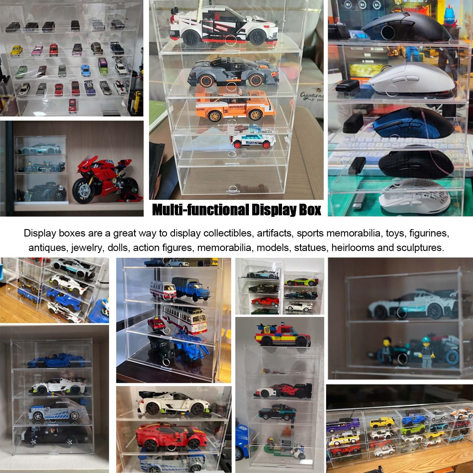 cajas de metacrilato Cajas de Acrílico para Exhibición Modelo de Coche de 8 Capas, Caja de Almacenamiento Transparente para Artefactos de Muñecas Protección Antipolvo, Minifigure Contenedores de Almac