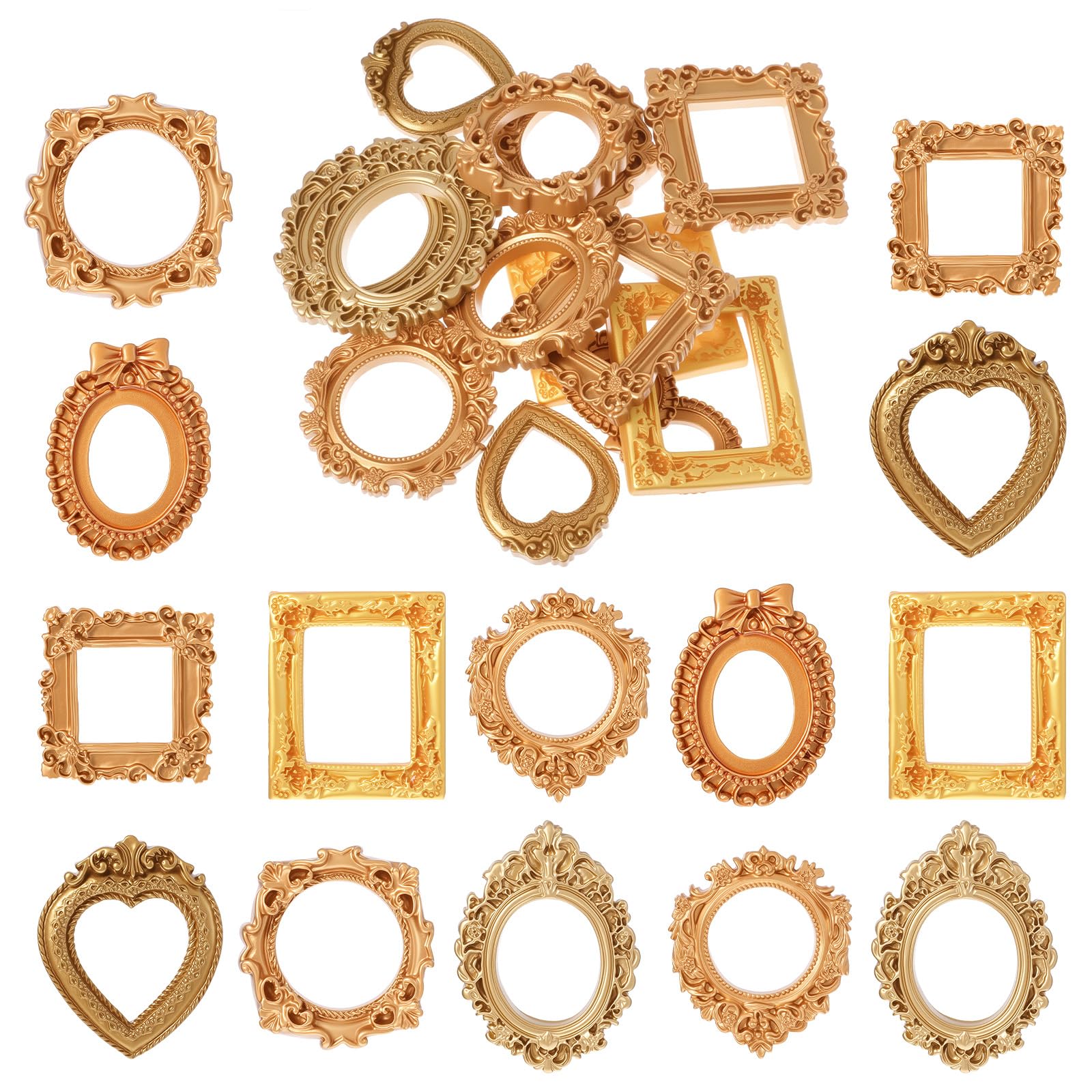 14PCS Vintage Resin Picture Frames, Antique Small Pictures Frame Mini Picture Frames, Oval Rectangle Vintage Picture-Frame for DIY Photography Mobile Phone Party Halloween Decor
