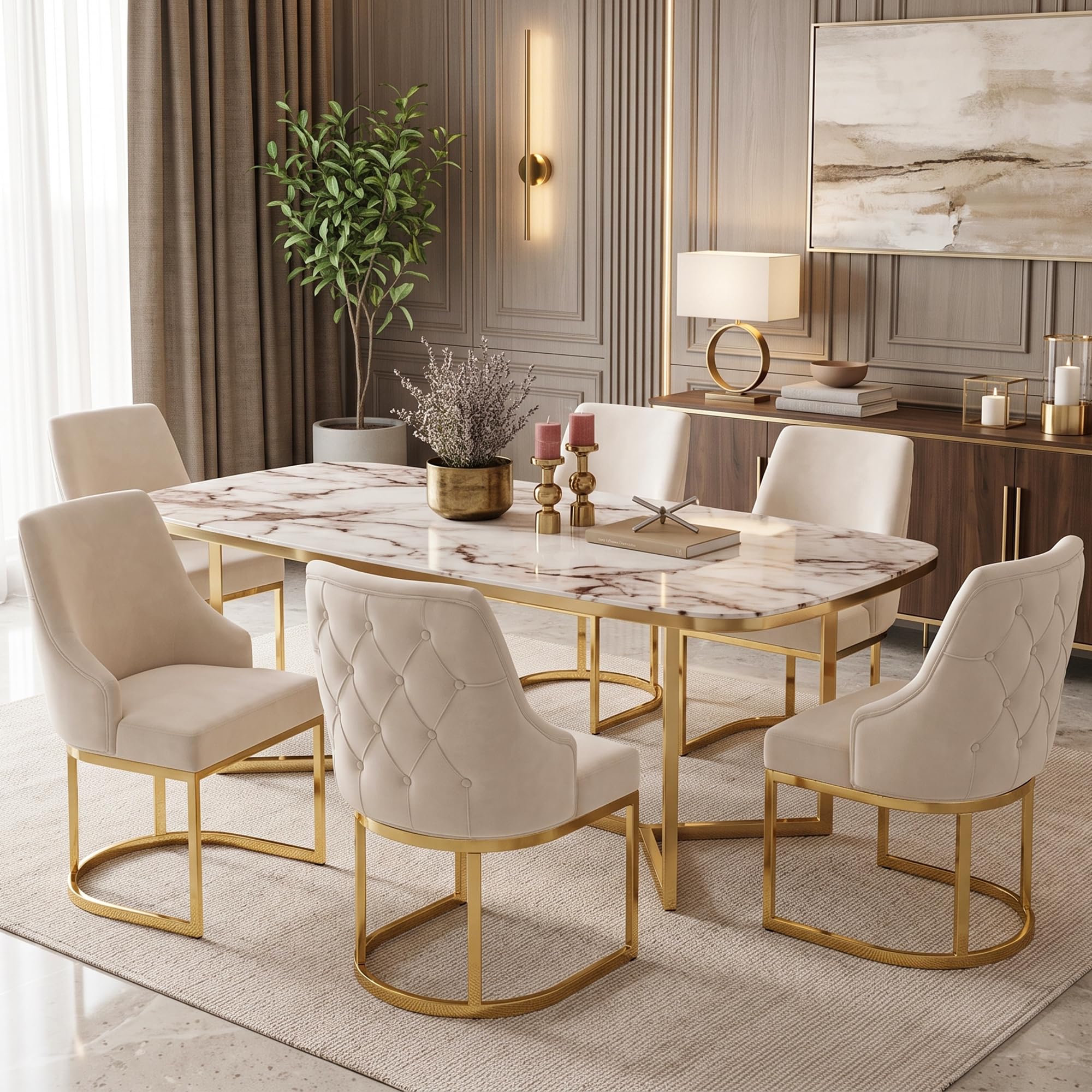 Generisch 2 sedie da pranzo in velluto beige con gambe in metallo dorato