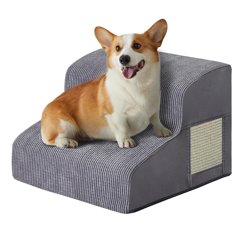 Escada para cães e gatos Ahpmeoa com espuma de alta densidade, 2 degraus, Cinza