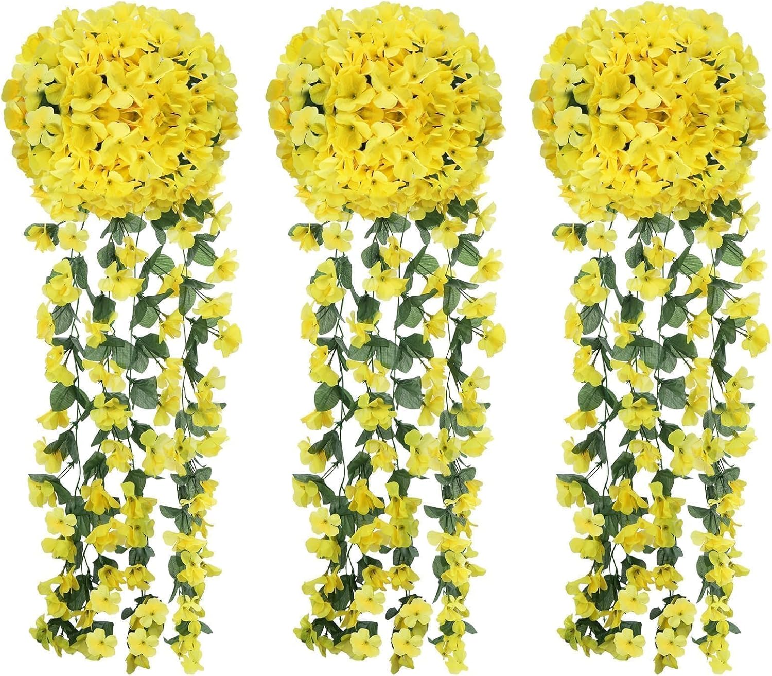 3 PCS Fake Hanging Flowers Yellow Artificial Hanging Flowers for Outdoors with Long Stem Fake Hanging Plants for Outdoor Fall Home Wedding Patio Decor (Yellow) 33 Inch