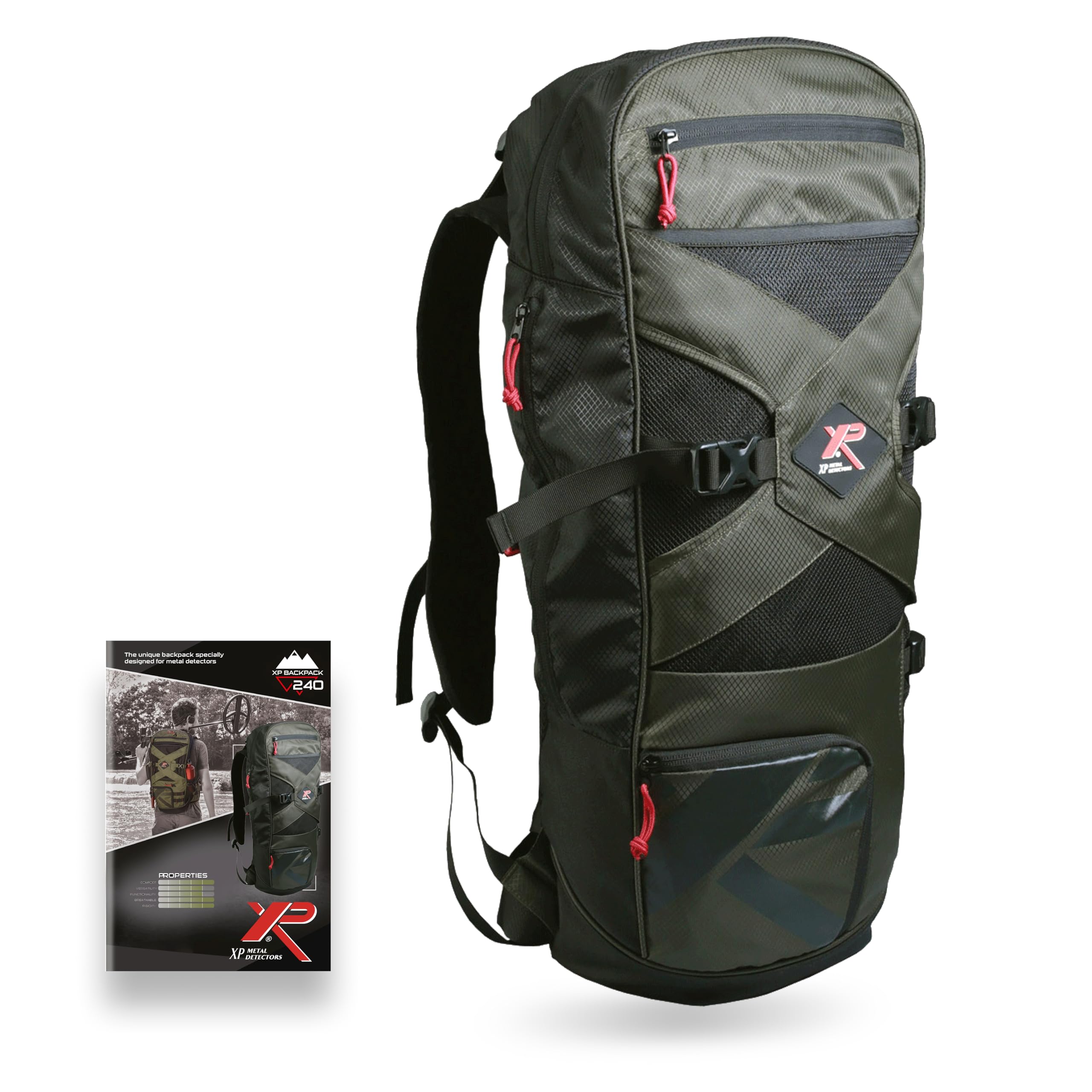 Mochila XP Metal Detectors 240, Mochila Ligera y Robusta Especialmente diseñada para detectores de Metales, ergonómica y cómoda con más de 10 Bolsillos y Compartimentos dedicados (XPBACKPACK240)