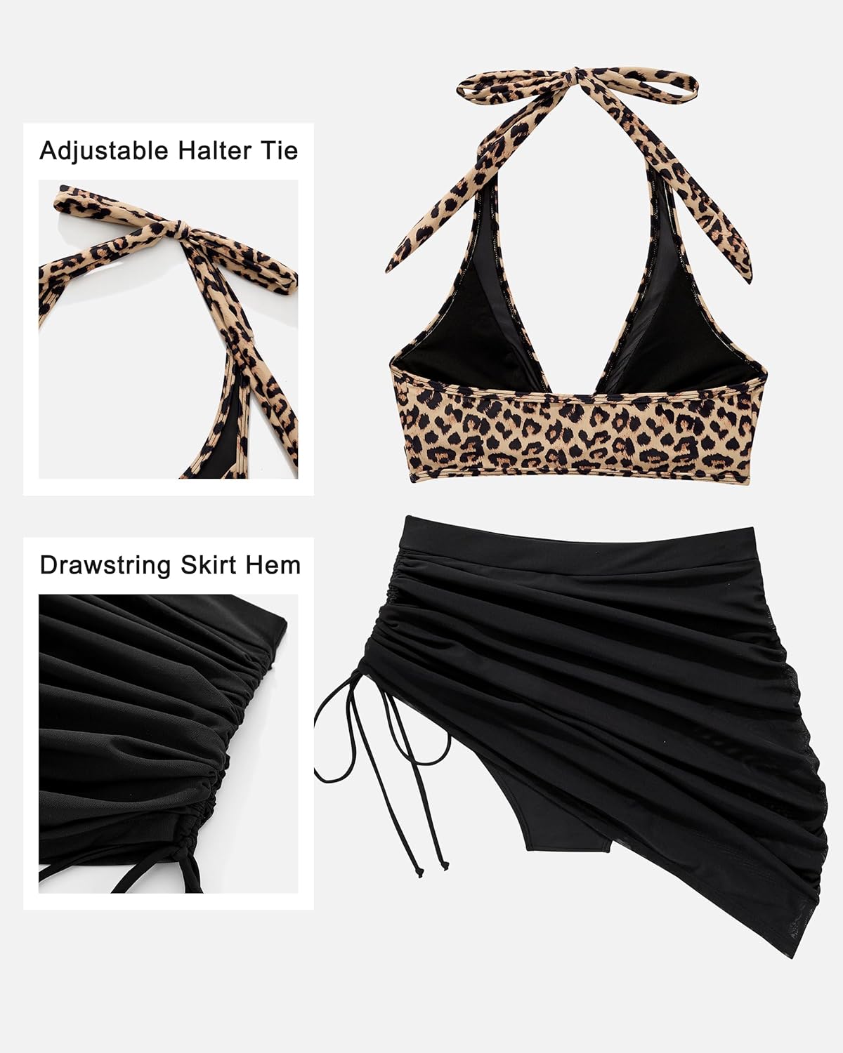 RXRXCOCO Mesh Halter High Waisted Bikini Sets for Women Tummy Control Swimsuits Two Piece Bathing Suits with Skirt - Image 6