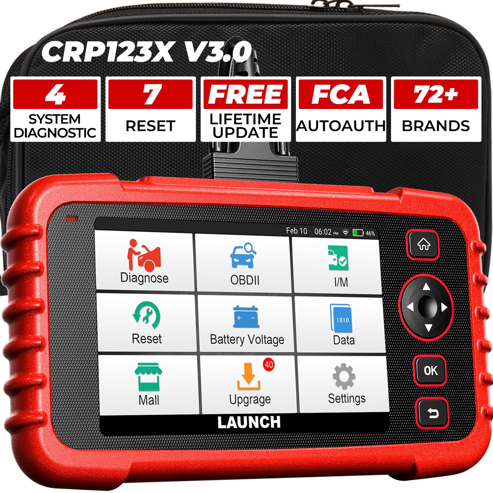OBD2 Scanner CRP123X V3.0 2026 Version. ABS SRS Engine Transmission Car DiagnosticTool, 7 Service Functions, Lifetime Free Update, Battery Test