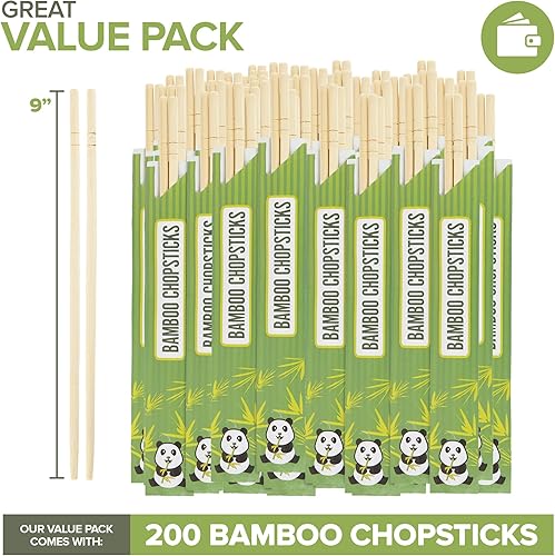 Miniatura 2 de Stock Your Home Palillos desechables de bambú, palillos a granel (200 unidades), palillos de bambú separados para sushi, comida china, japonesa y