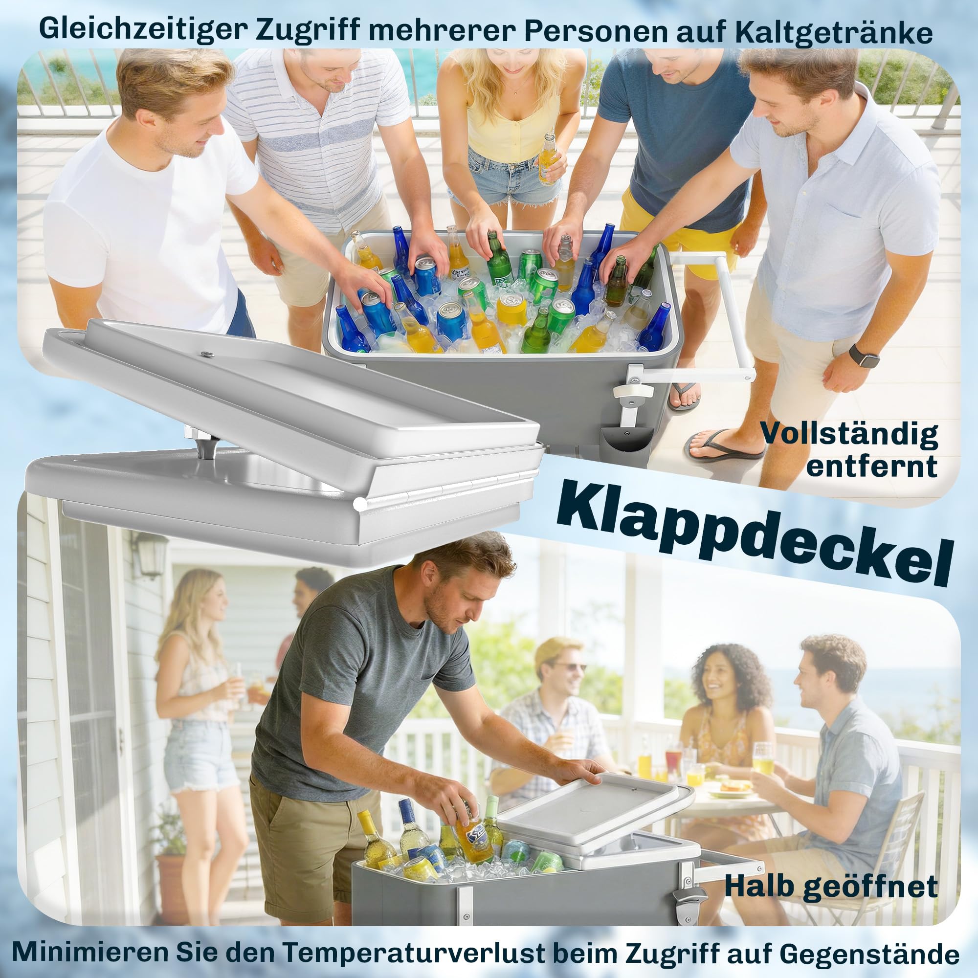 Outsunny Kühlwagen, 56L, Getränkekühler, Servierwagen mit Rollen, Grau