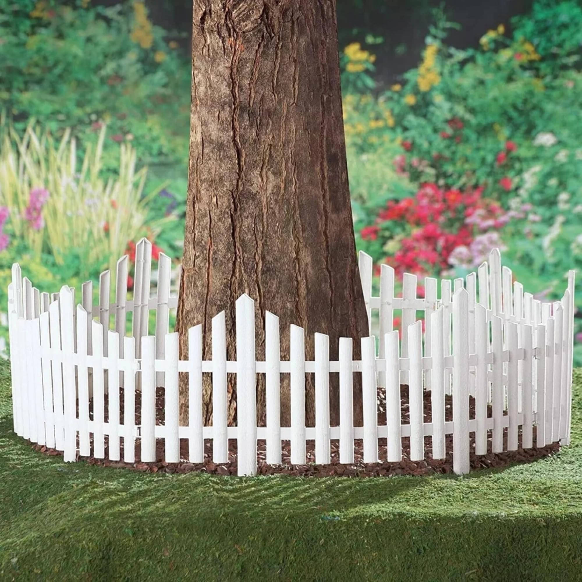 10 Pack Wooden Effect Plastic Garden Lawn Edging Fence – Durable Decorative Border Panels for Garden Edges, Paths & Flower Beds (White (19.6F/6M)) — image 1