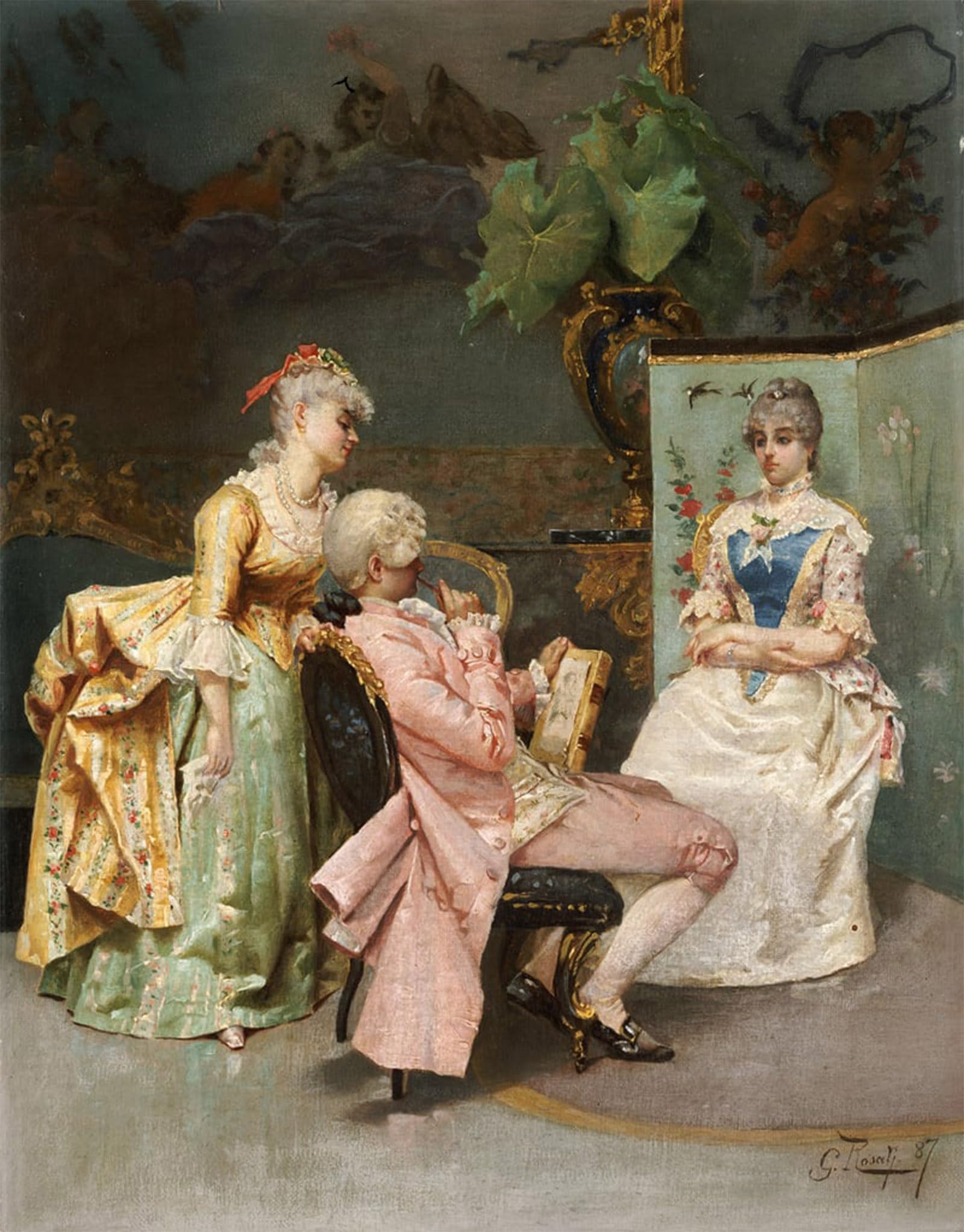 Artxlxxbn No Frame Famous Painting Canvas Artwork Graffiti Print The Sitting By Giulio Rosati Portrait Canvas Image For Home Decor 60X90cm