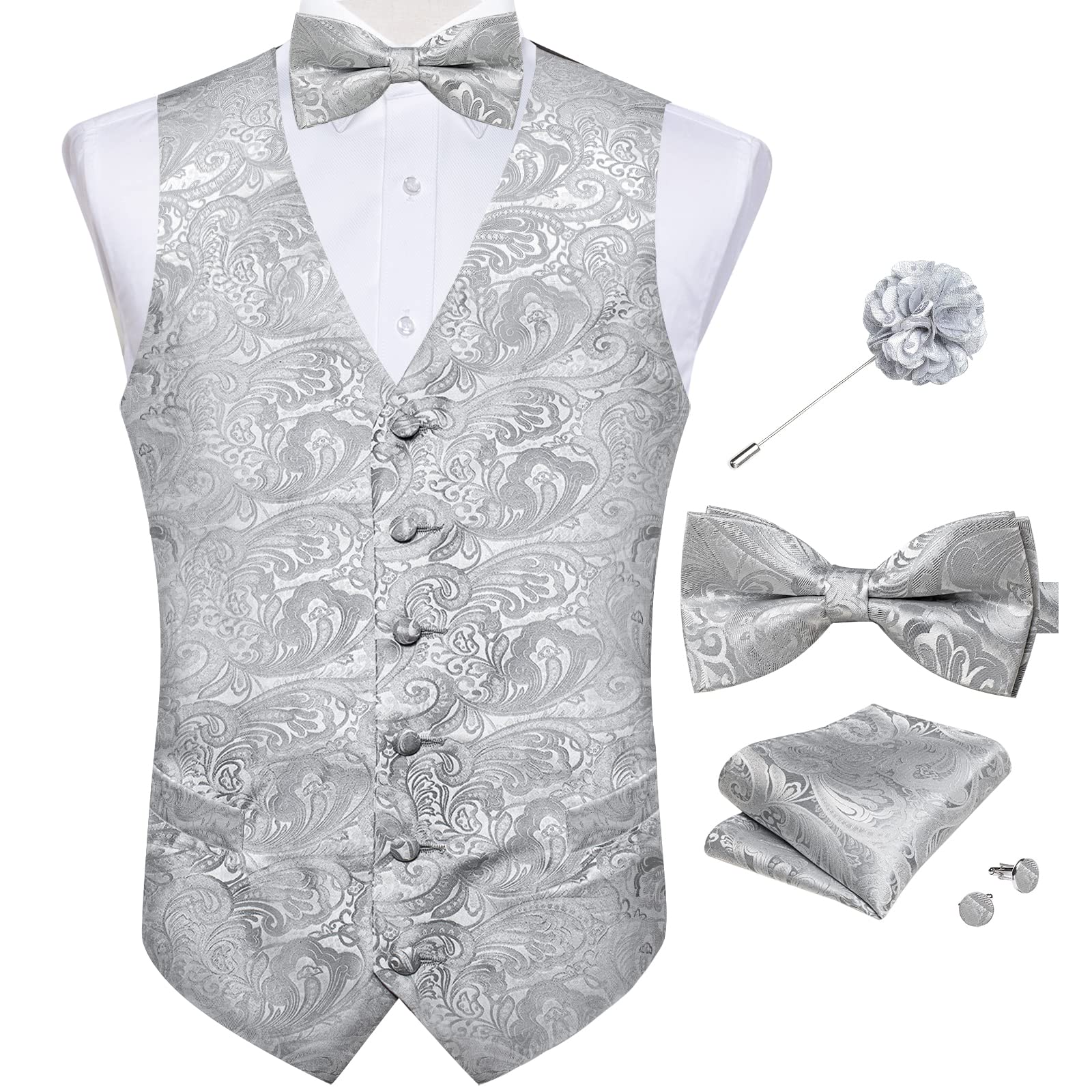 DiBanGu Mens Paisley Suit Vest Bowtie Formal/Casual Dress Waistcoat