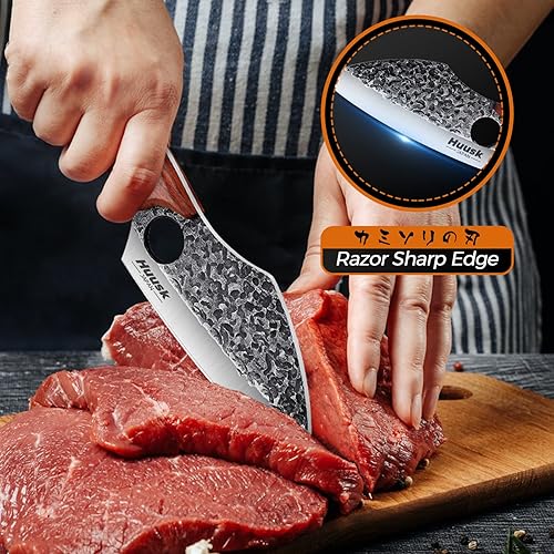 Miniatura 5 de Sharp - Cuchillo pequeño para carne, con funda de cuero, cuchillo de campamento para cocinar al aire libre, regalo vikingo