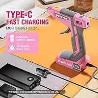 Vista 6 de WORKPRO Pistola de pegamento caliente inalámbrica, pistola de pegamento de 7.2V con 50 piezas de barras de pegamento mini premium y bolsa