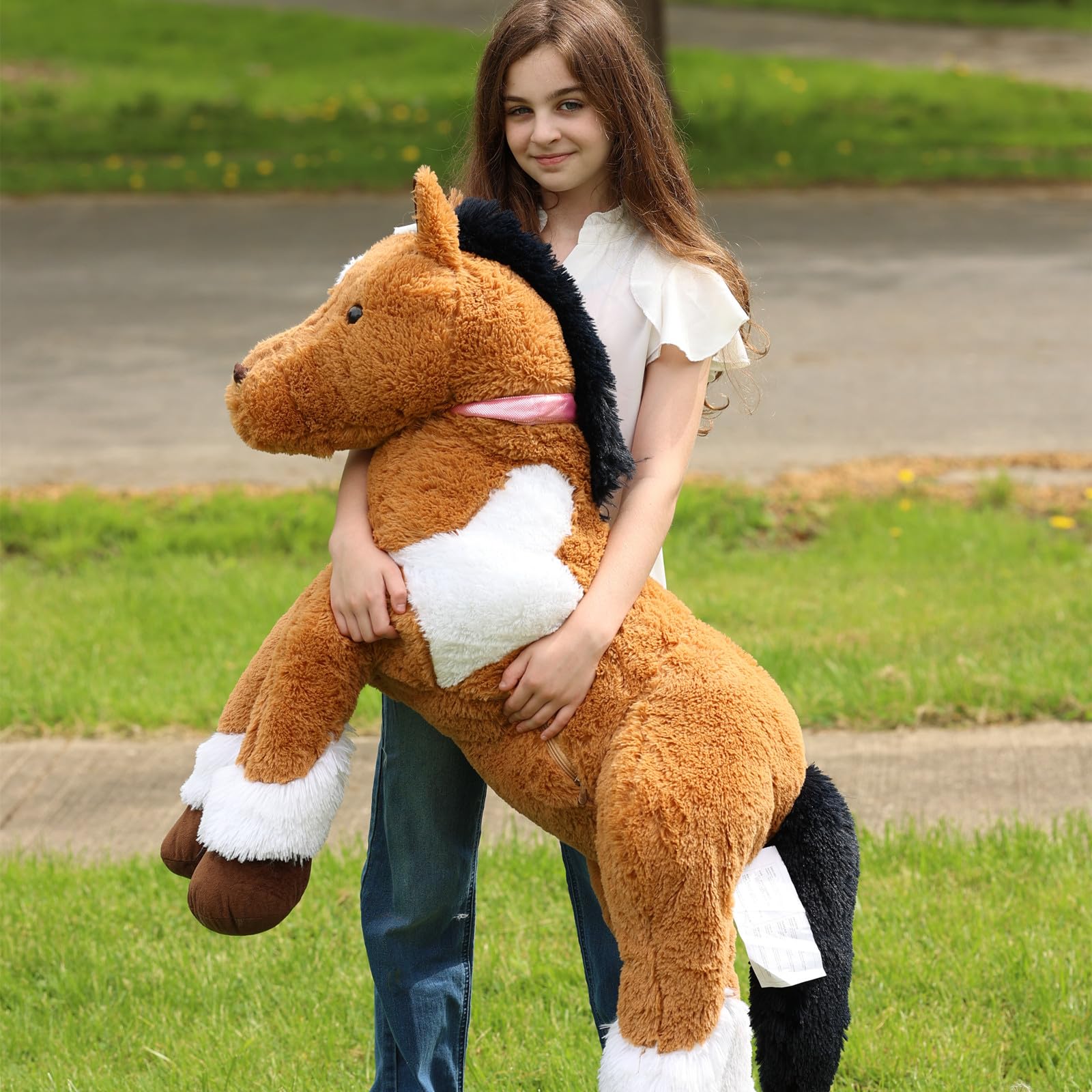 KERTA 47inches Giant Realistic Horse Stuffed Animals, 4ft Soft Horse Plush Hugging Pillow, Large Stuffed Pony Plush Toys Birthday Gift for Boys Girls 5