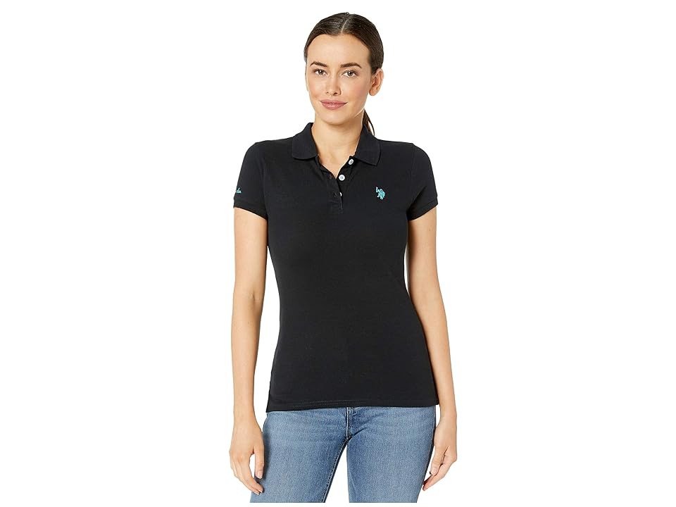 

U.S. POLO ASSN. Solid Pique Polo Shirt (New Black/Turquoise Falls) Women's Clothing