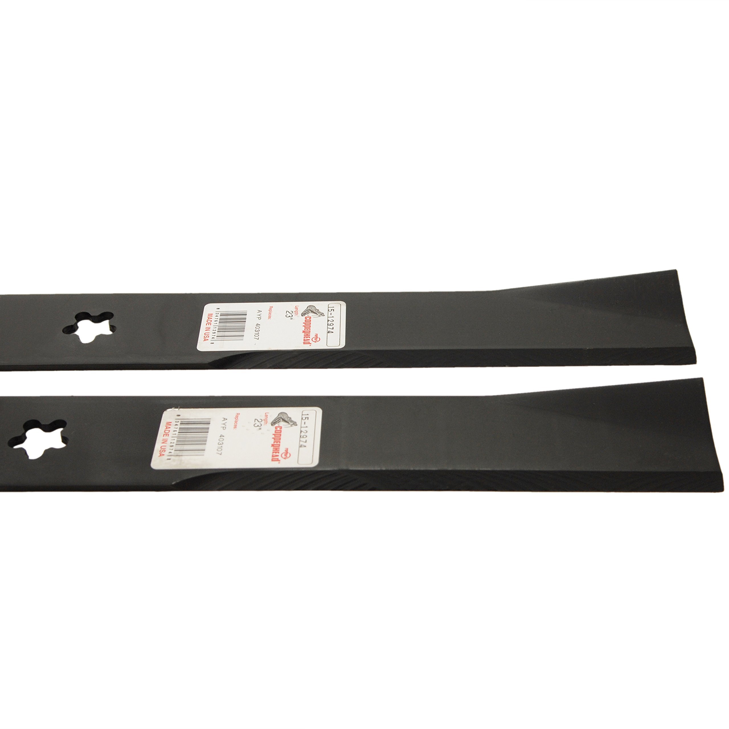 CRAFTSMAN Juego de 2 cuchillas resistentes fabricadas en Estados Unidos con menos elevación para reemplazar, Poulan, Husqvarna 403107, 405380