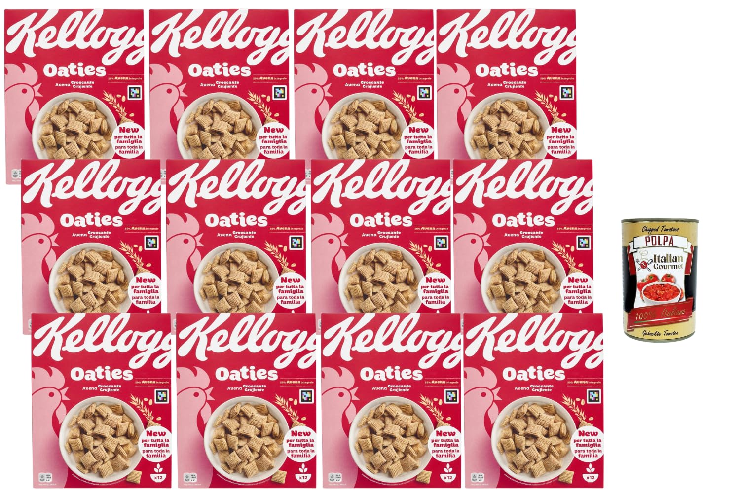 Italian Gourmet Bundle Oaties Knusprige Hafer Cerealien 12x360g + Italian Gourmet Polpa – Frühstücksflocken, Kakao, Vollkorn-Hafer, Familienpackung