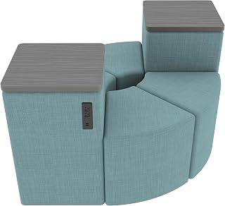 FDP Pro Series Recharge Link Hub, Collaborative Commercial Furniture for Hotel Lobby, Office, Restaurant, Waiting Room, (6-Piece Set) - Sky Blue Crosshatch/Cosmic Strandz