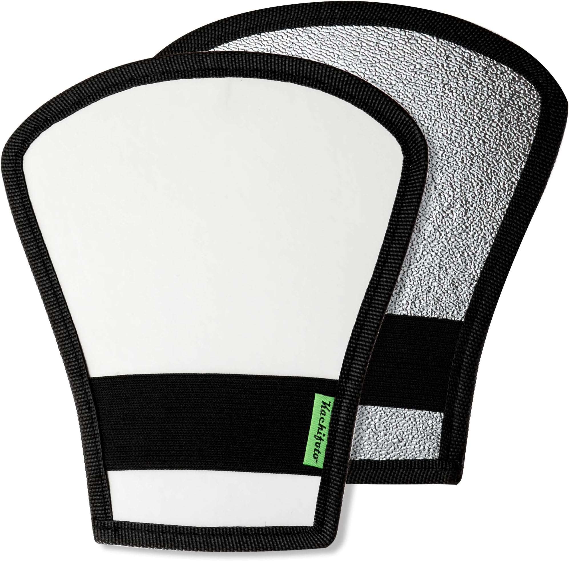 2 Pack Flash Diffuser Reflector Black Edition - 2-Sided White/Silver Bend Bounce Flash Reflector Kit with Elastic Strap for Canon, Nikon, Sony, Fuji and All Speedlight Flashes - by Kachifoto
