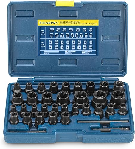Thinkpro Kit extractor de pernos, 35 piezas de herramienta extractora de pernos, juego de dados extractores de pernos fáciles de quitar, pernos de